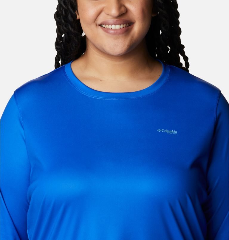 Women's Columbia PFG Tidal Tee Hook-Up Long Sleeve Sweatshirts Blue | Plus Size CA-JC64L